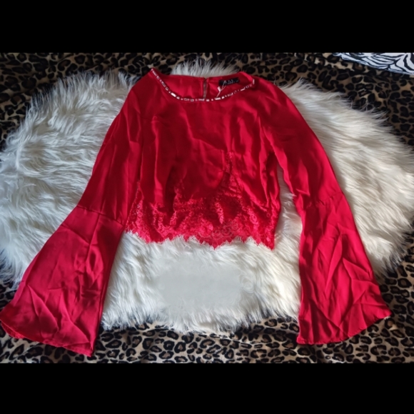 Bundle of NEW Women rhinestone bling round neck bell sleeve blouses - Picture 3 of 16